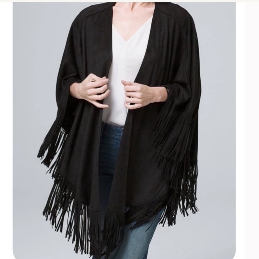 WHBM BLACK FRINGED WRAP
